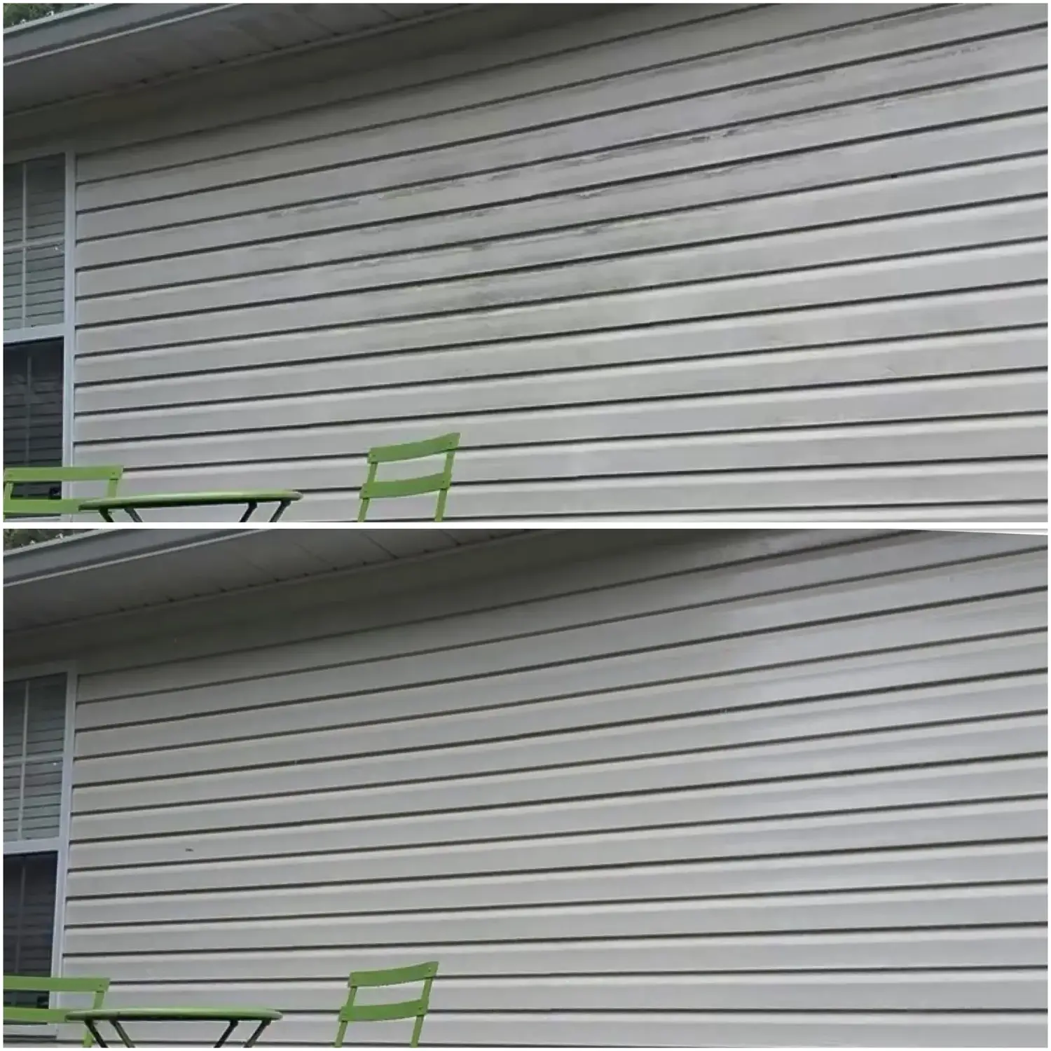 Close-up cleaning pass on vinyl house siding