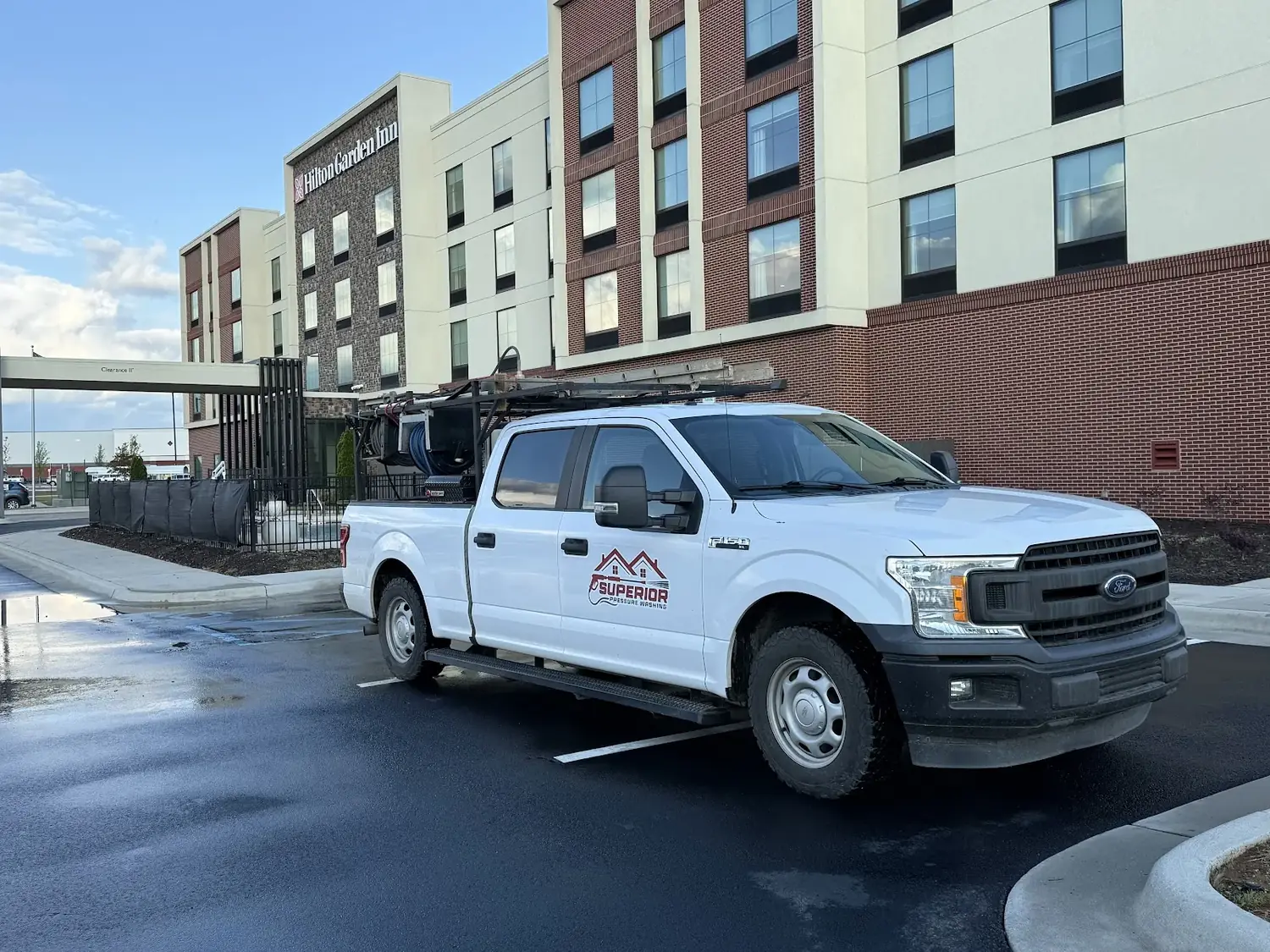 Superior Pressure Washing service truck at a commercial cleaning job in Huntsville AL